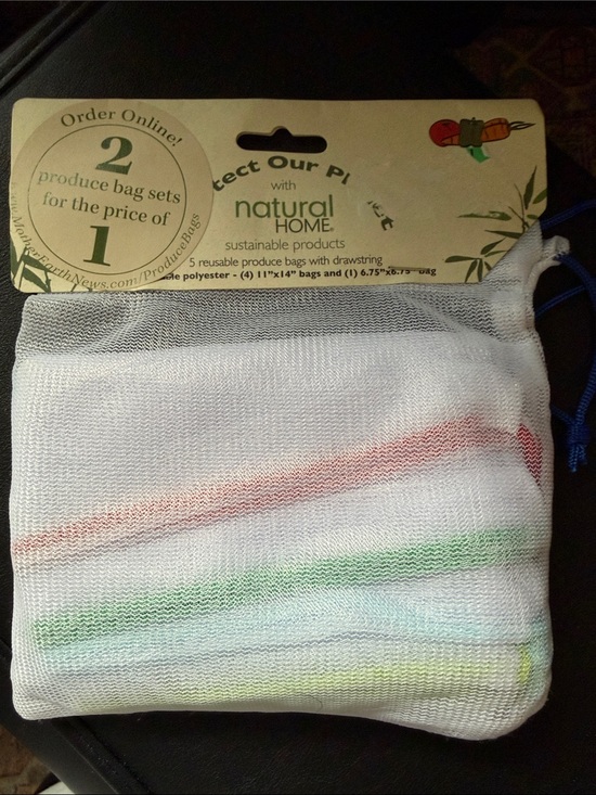 Natural Home Decor Other - White Reusable Produce Bags Set with Colored Stripes